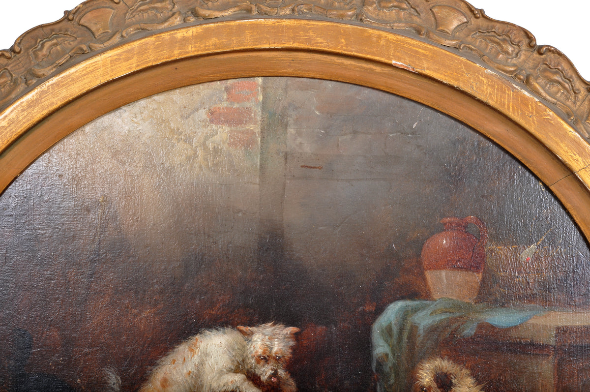 Antique English Oil Painting, "Three Terrier Dogs," George Armfield (1808-1893), circa 1860