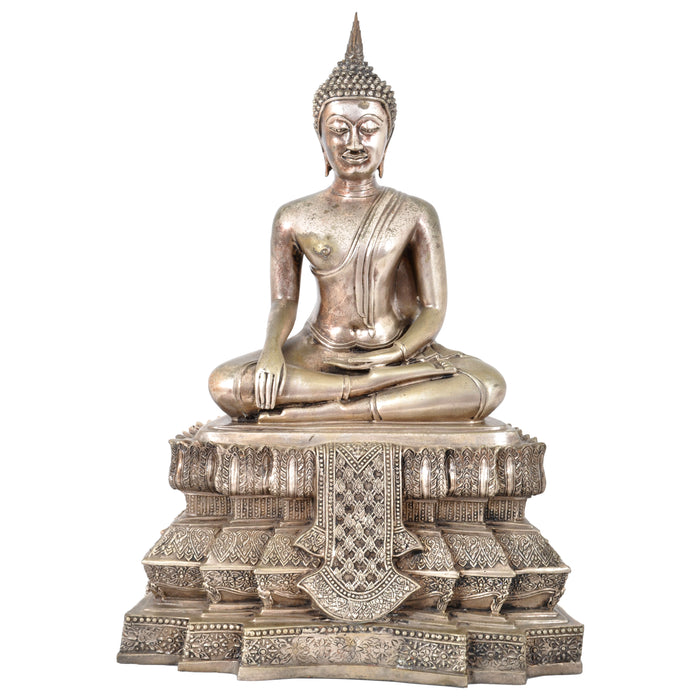 Large Antique 19th Century Tibetan Silver Gilt Bronze Buddha Statue / Sculpture, circa 1850