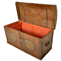 Antique 18th Century German Baroque Painted Walnut Iron Coffer Chest Trunk 1784