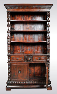 Antique Italian Carved Walnut Renaissance Revival Bookcase, circa 1870