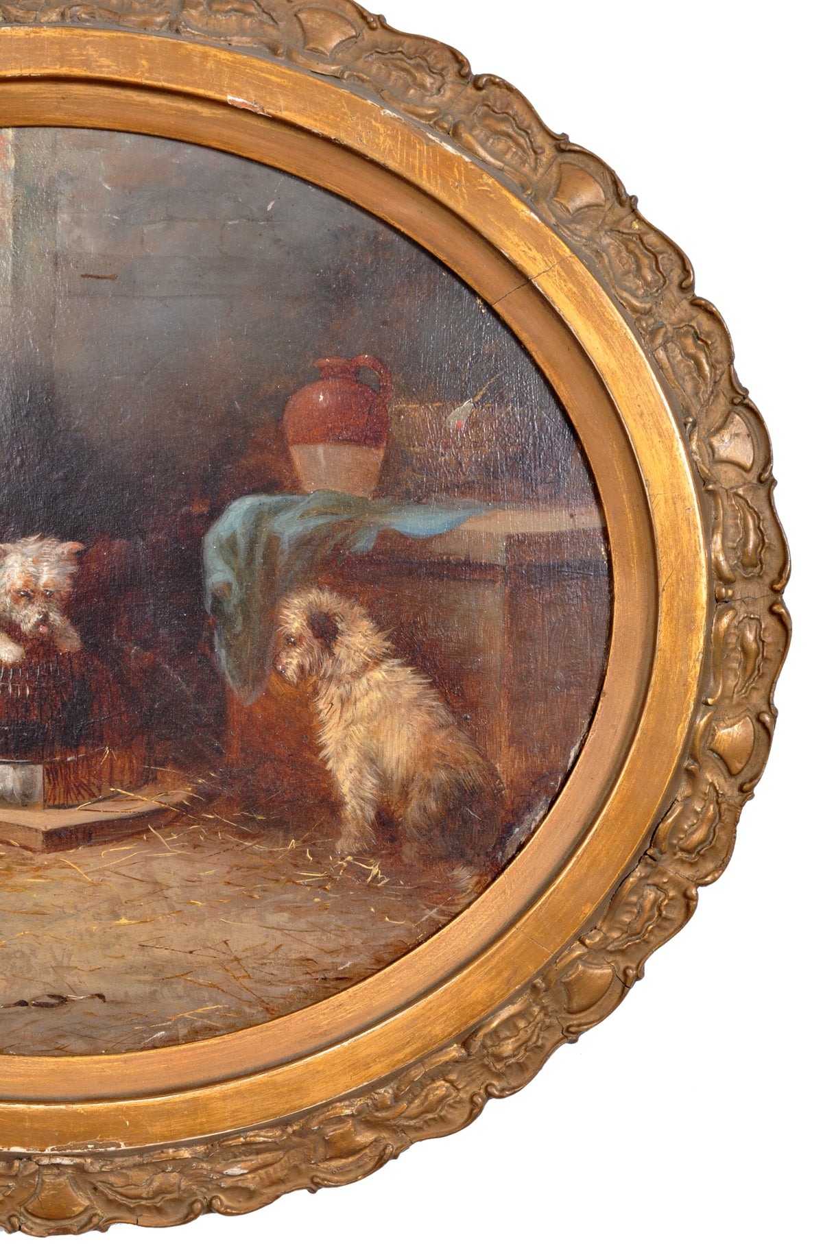 Antique English Oil Painting, "Three Terrier Dogs," George Armfield (1808-1893), circa 1860