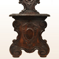Set of Four Antique 18th Century Italian Carved Walnut Sgabello Hall Side Chairs, circa 1780