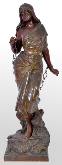 Antique French Art Nouveau Bronze Figure, "Prise de Corsaire", Emmanuel Villanis, circa 1890