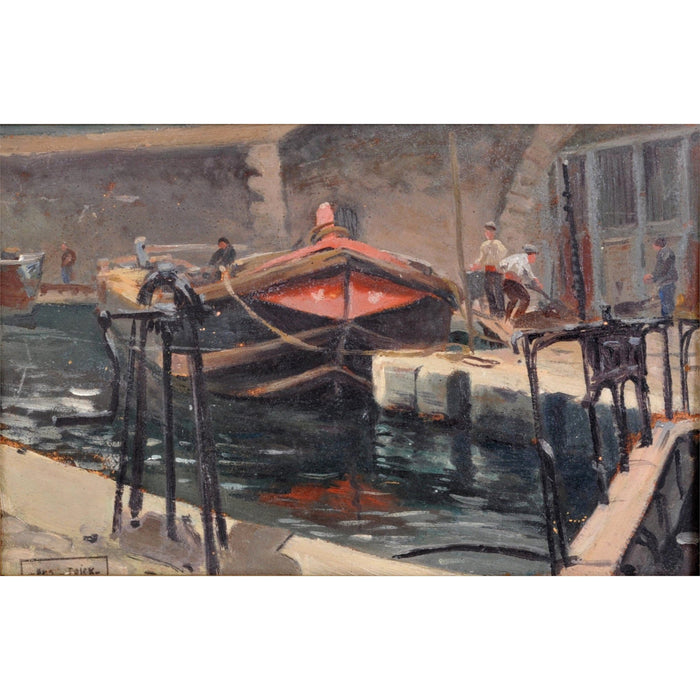 Antique French Impressionist Oil Painting 'Preparing the Boat for Voyage" Paul de Frick 1900