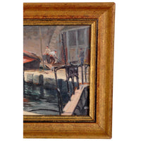 Antique French Impressionist Oil Painting 'Preparing the Boat for Voyage" Paul de Frick 1900