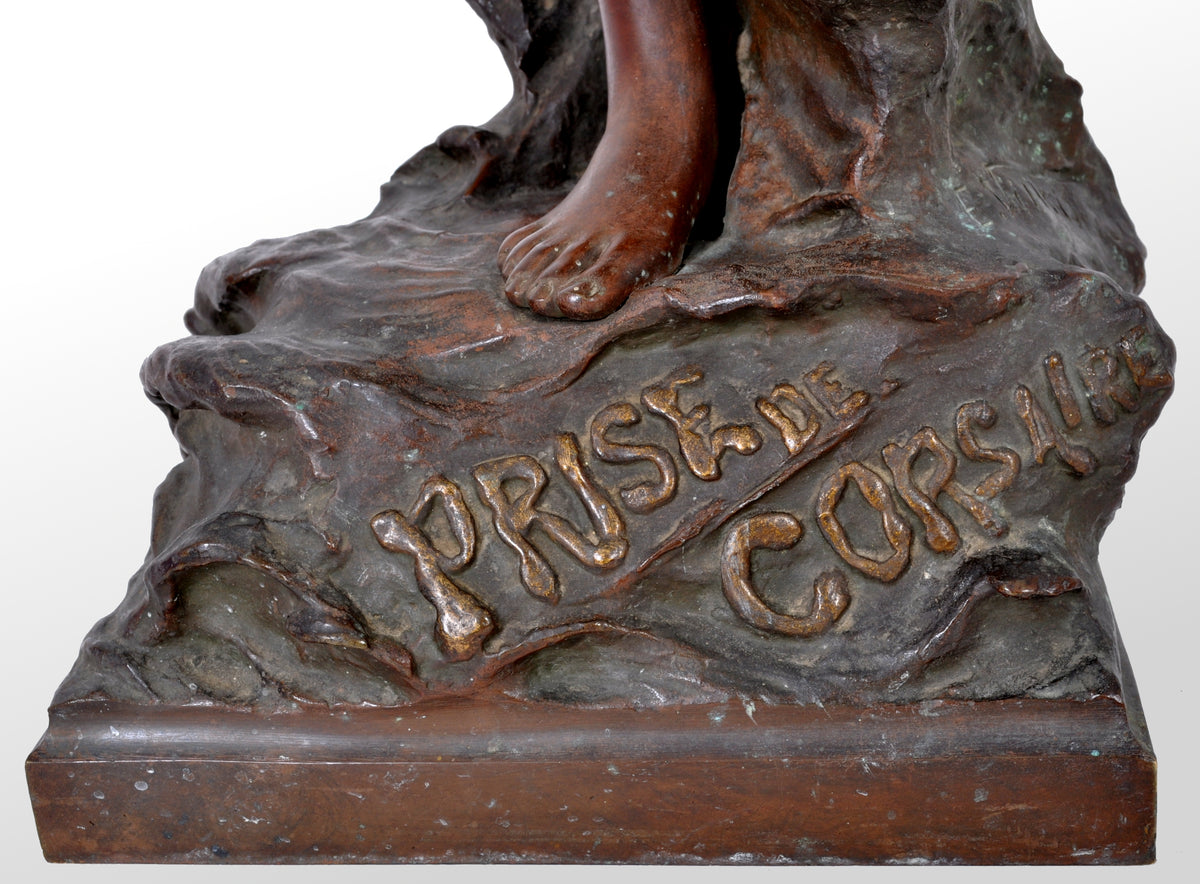 Antique French Art Nouveau Bronze Figure, "Prise de Corsaire", Emmanuel Villanis, circa 1890
