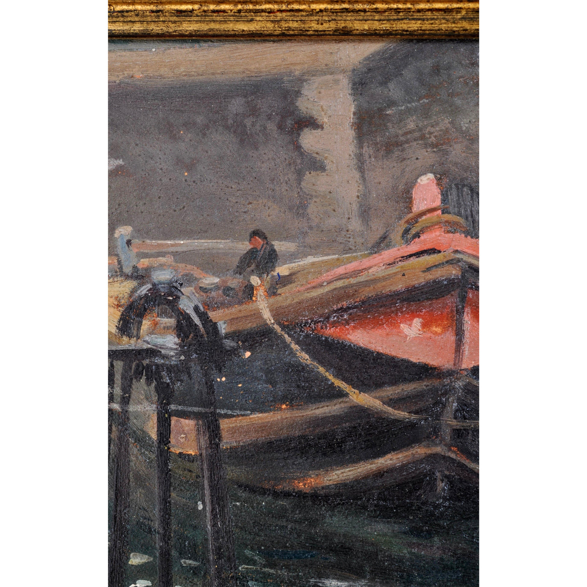 Antique French Impressionist Oil Painting 'Preparing the Boat for Voyage" Paul de Frick 1900