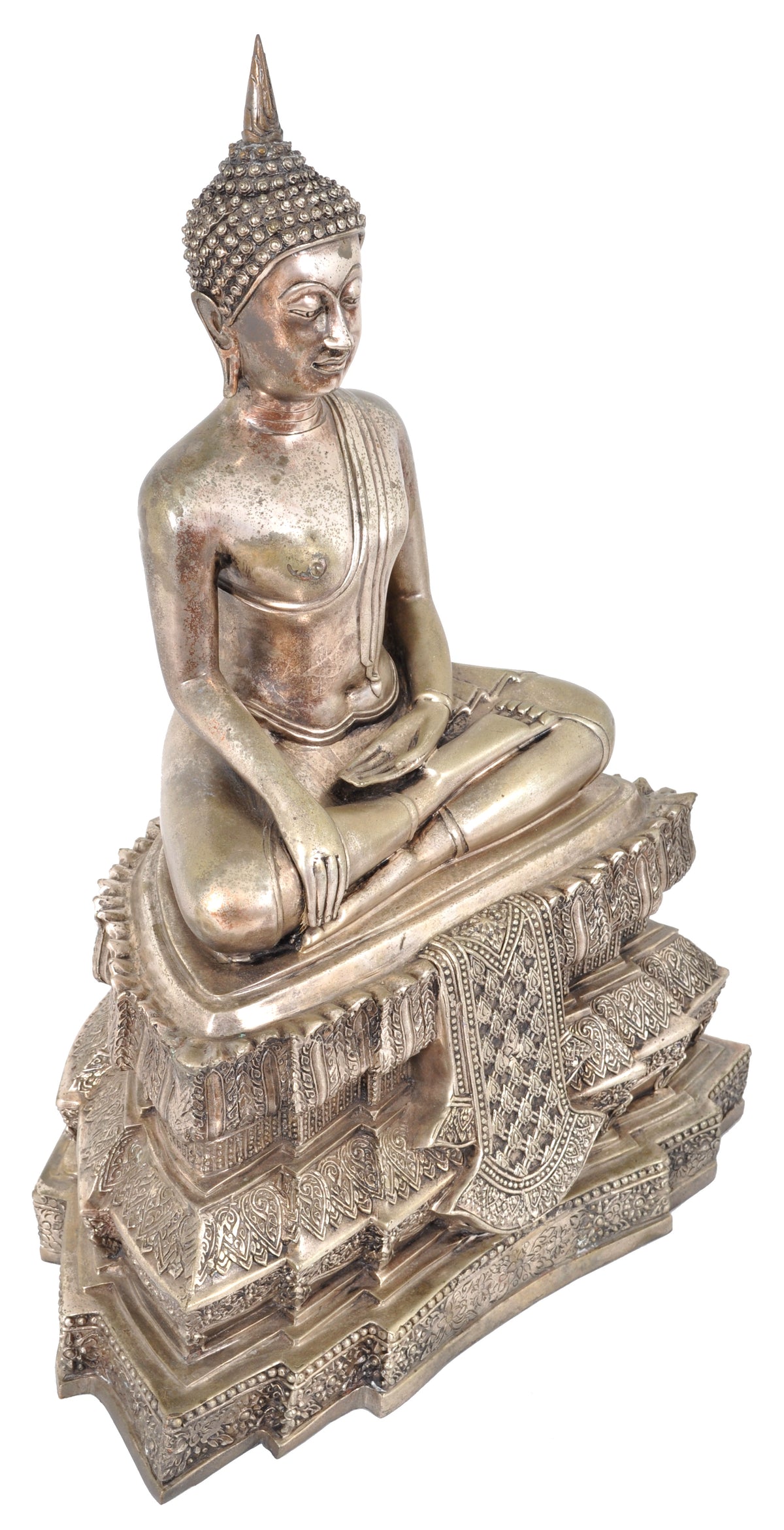Large Antique 19th Century Tibetan Silver Gilt Bronze Buddha Statue / Sculpture, circa 1850