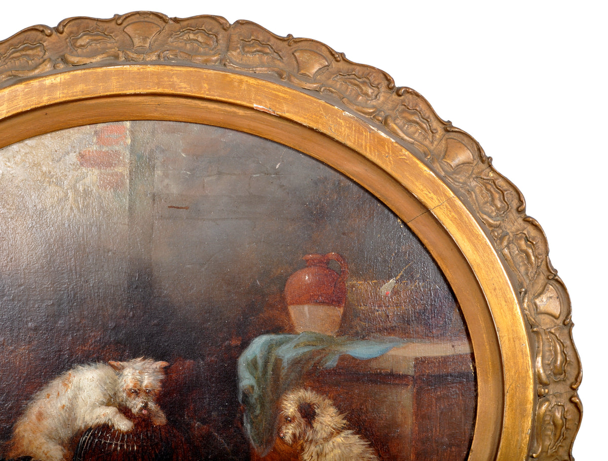 Antique English Oil Painting, "Three Terrier Dogs," George Armfield (1808-1893), circa 1860