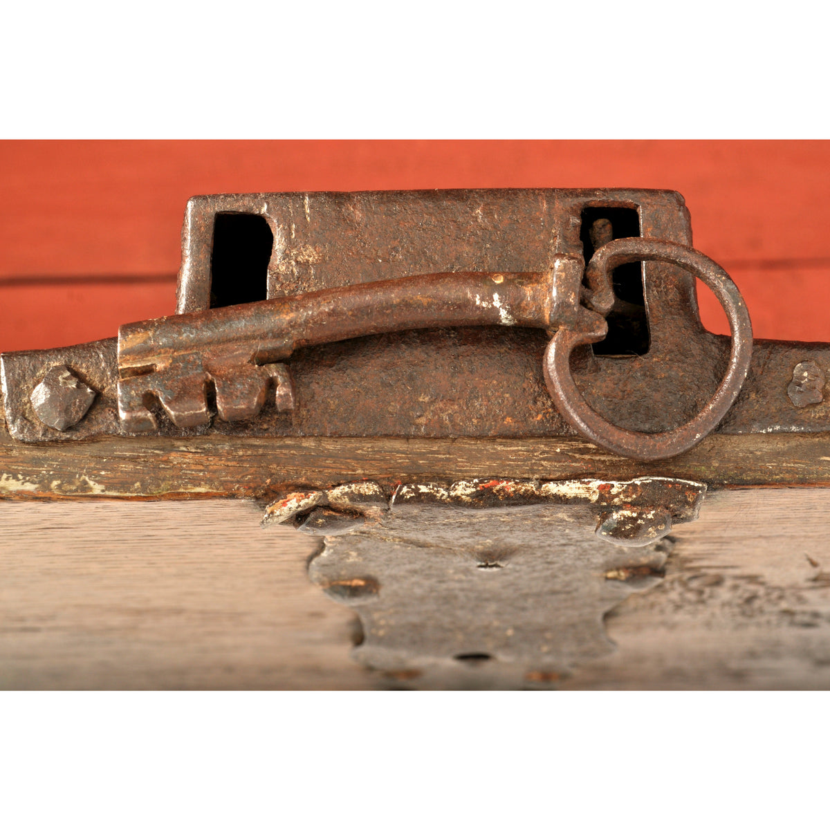 Antique 18th Century German Baroque Painted Walnut Iron Coffer Chest Trunk 1784