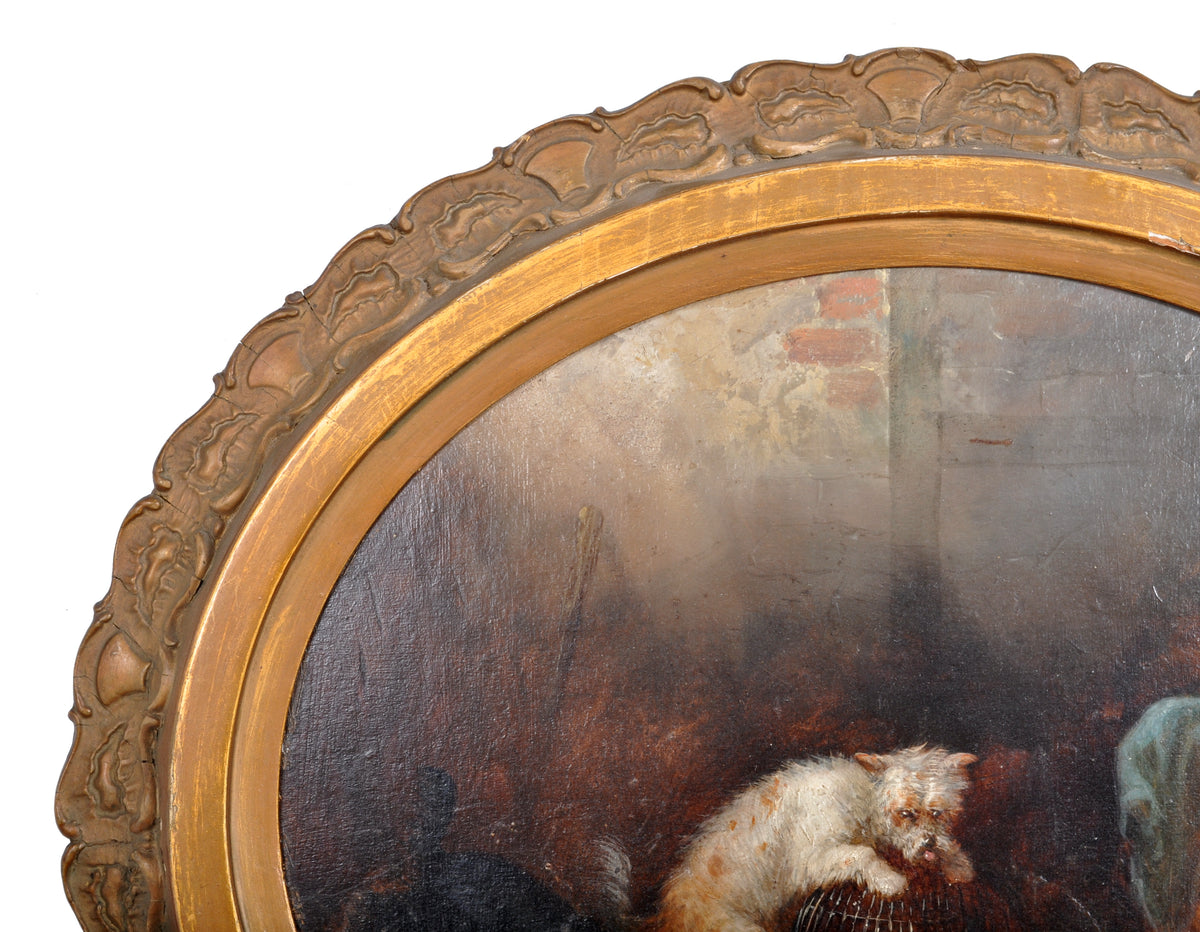 Antique English Oil Painting, "Three Terrier Dogs," George Armfield (1808-1893), circa 1860