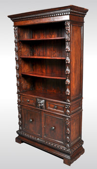 Antique Italian Carved Walnut Renaissance Revival Bookcase, circa 1870
