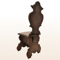 Set of Four Antique 18th Century Italian Carved Walnut Sgabello Hall Side Chairs, circa 1780