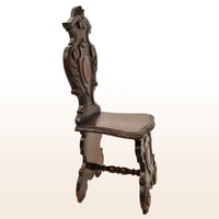 Set of Four Antique 18th Century Italian Carved Walnut Sgabello Hall Side Chairs, circa 1780