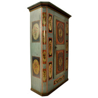 Antique Folk Painted German Bohemian Wedding / Marriage / Dowry Cabinet / Armoire, circa 1820