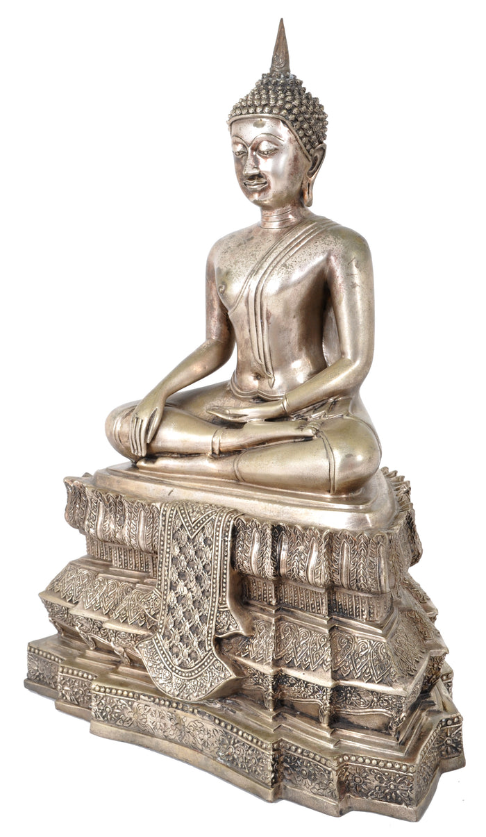 Large Antique 19th Century Tibetan Silver Gilt Bronze Buddha Statue / Sculpture, circa 1850