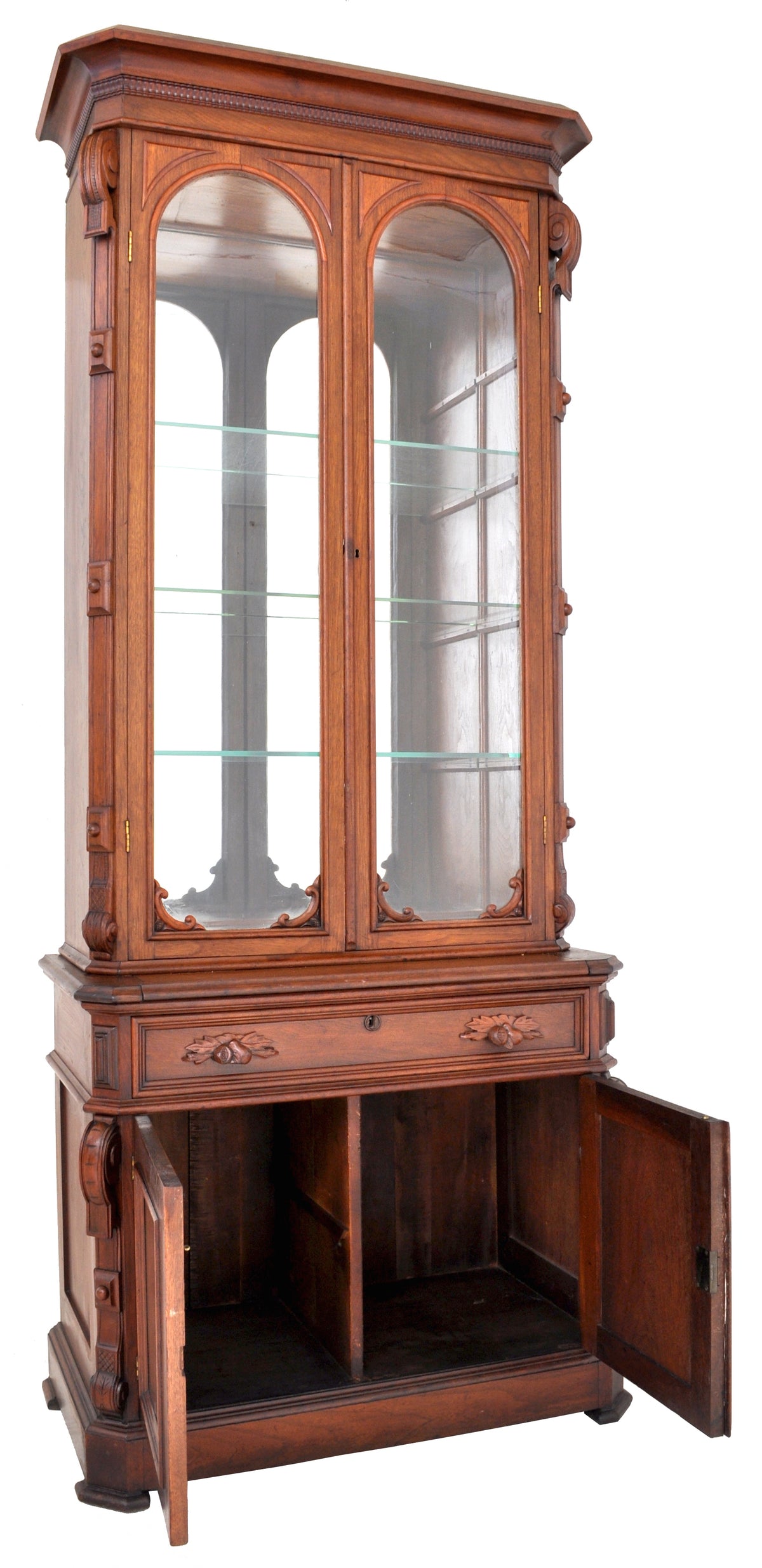 Antique American Walnut Renaissance Revival Bookcase, Circa 1870