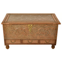 Antique Zanzibar Omani Teak & Brass Studded Copper Clad Dowry Chest Trunk, 1880