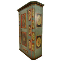 Antique Folk Painted German Bohemian Wedding / Marriage / Dowry Cabinet / Armoire, circa 1820