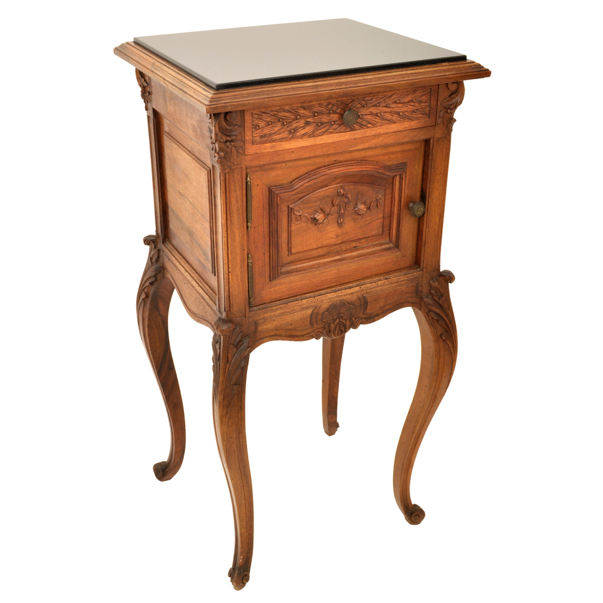 Antique French Provincial Louis XVI Carved Walnut & Marble Nightstand / Table, circa 1880