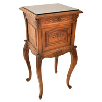 Antique French Provincial Louis XVI Carved Walnut & Marble Nightstand / Table, circa 1880