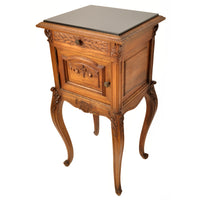 Antique French Provincial Louis XVI Carved Walnut & Marble Nightstand / Table, circa 1880