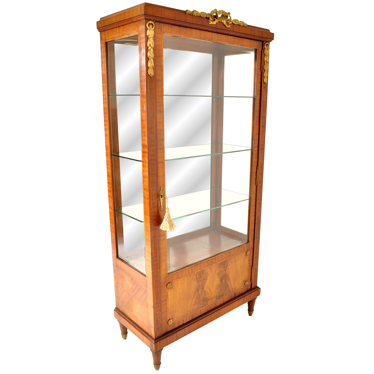 Antique French Louis XVI Inlaid Walnut Vitrine / Bibliotheque / Bookcase, circa 1890