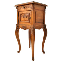 Antique French Provincial Louis XVI Carved Walnut & Marble Nightstand / Table, circa 1880