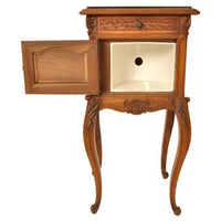 Antique French Provincial Louis XVI Carved Walnut & Marble Nightstand / Table, circa 1880