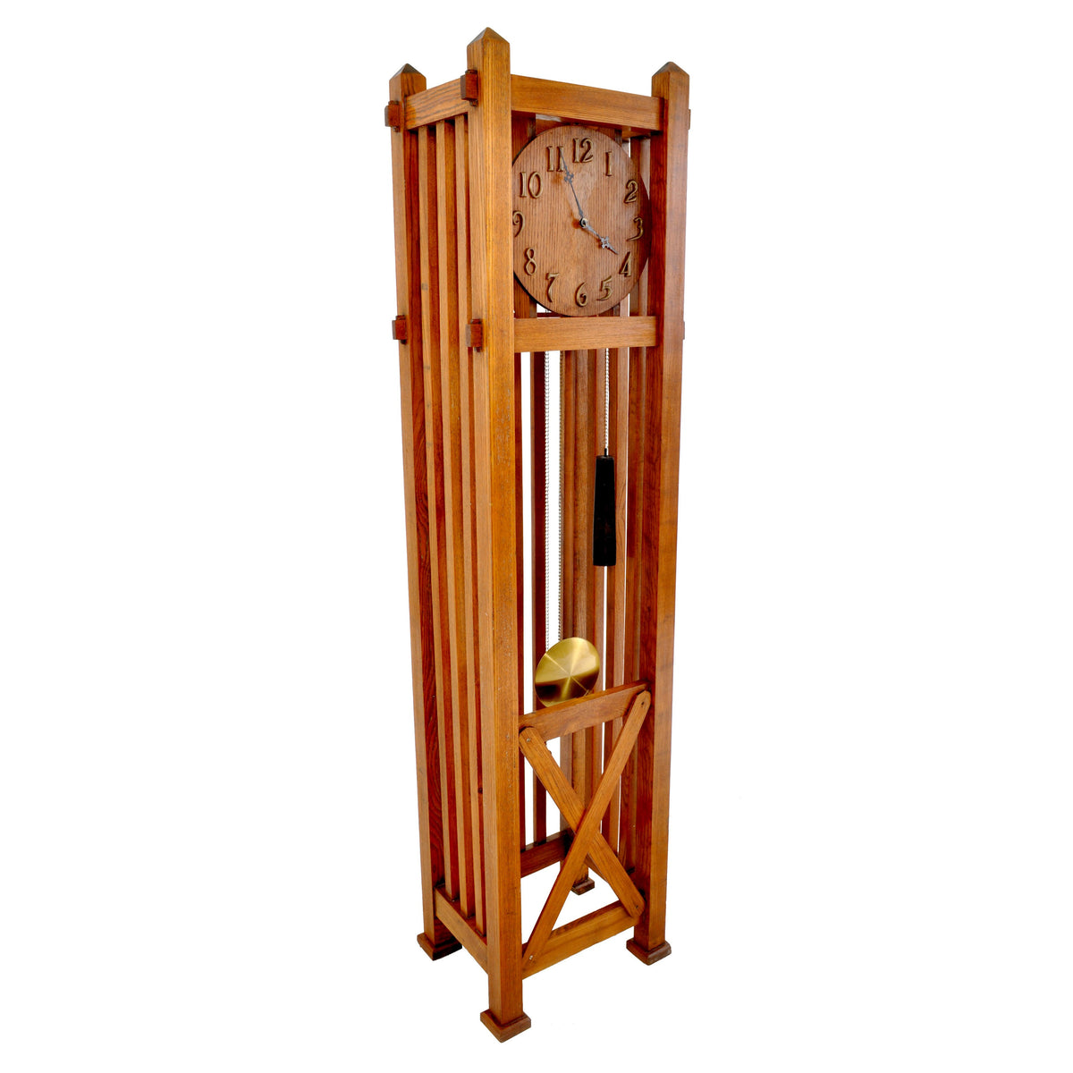 Antique American Mission Arts & Crafts Oak 8-Day Grandfather Tall Case Clock, Circa 1900