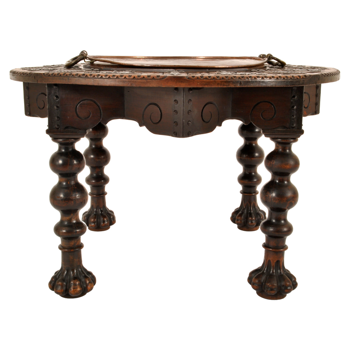 Antique 17th Century Style Spanish Walnut & Brass Iron Warming / Brazier Table, circa 1880