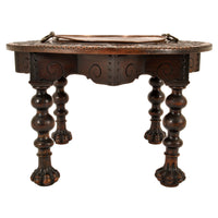 Antique 17th Century Style Spanish Walnut & Brass Iron Warming / Brazier Table, circa 1880