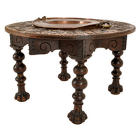 Antique 17th Century Style Spanish Walnut & Brass Iron Warming / Brazier Table, circa 1880