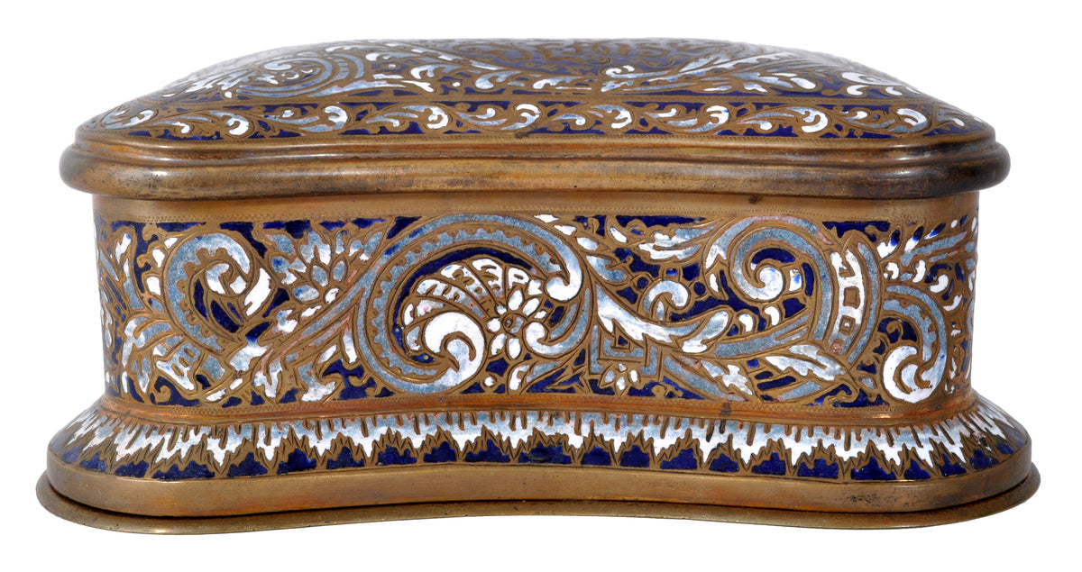 Fine Antique French Art Nouveau Bronze Champlevé Enamel lidded Jewelry Box, circa 1900