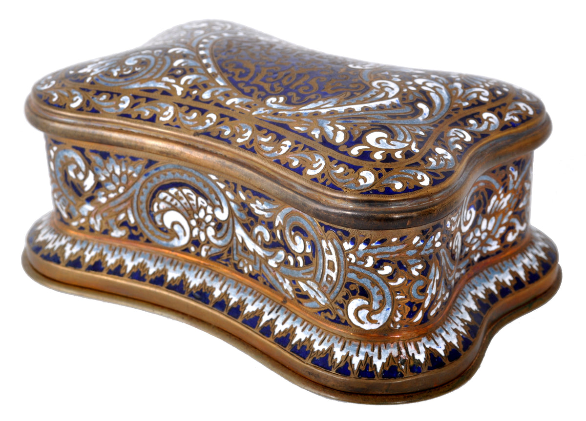 Fine Antique French Art Nouveau Bronze Champlevé Enamel lidded Jewelry Box, circa 1900
