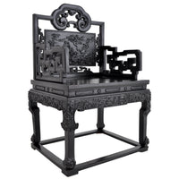 Antique 19th Century Chinese Qing Dynasty Carved Ebonized Rosewood Chair, Circa 1890