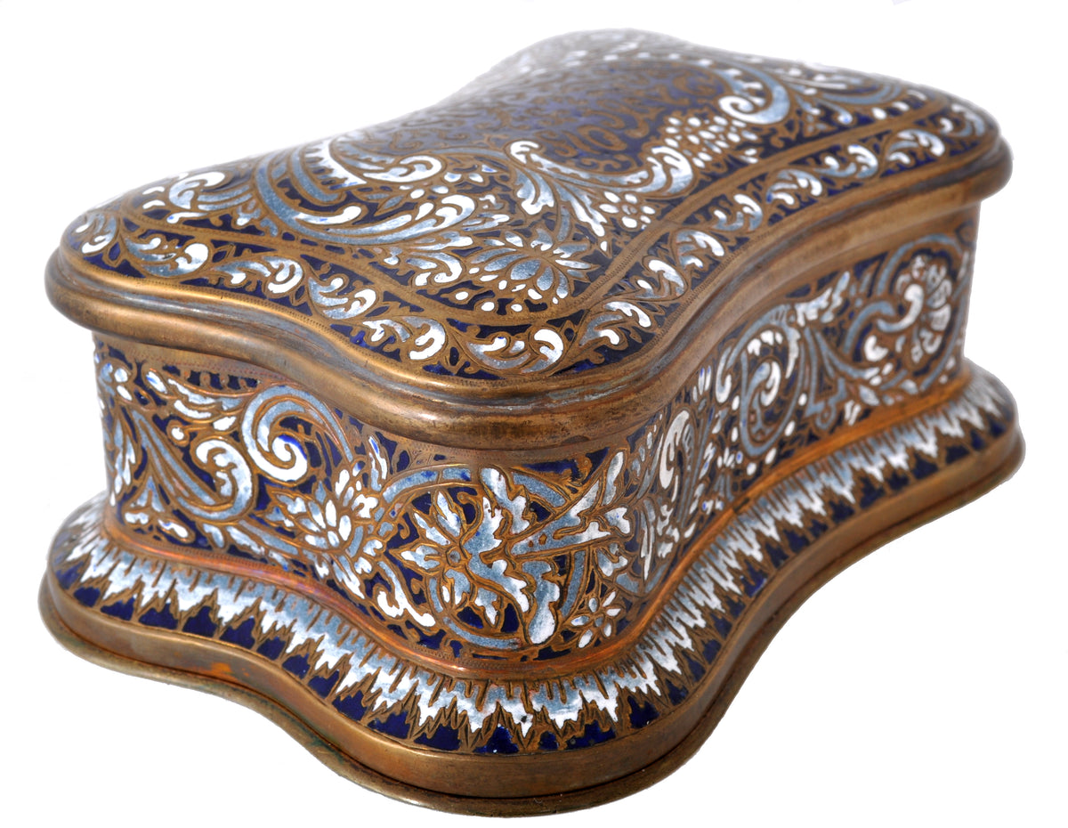 Fine Antique French Art Nouveau Bronze Champlevé Enamel lidded Jewelry Box, circa 1900