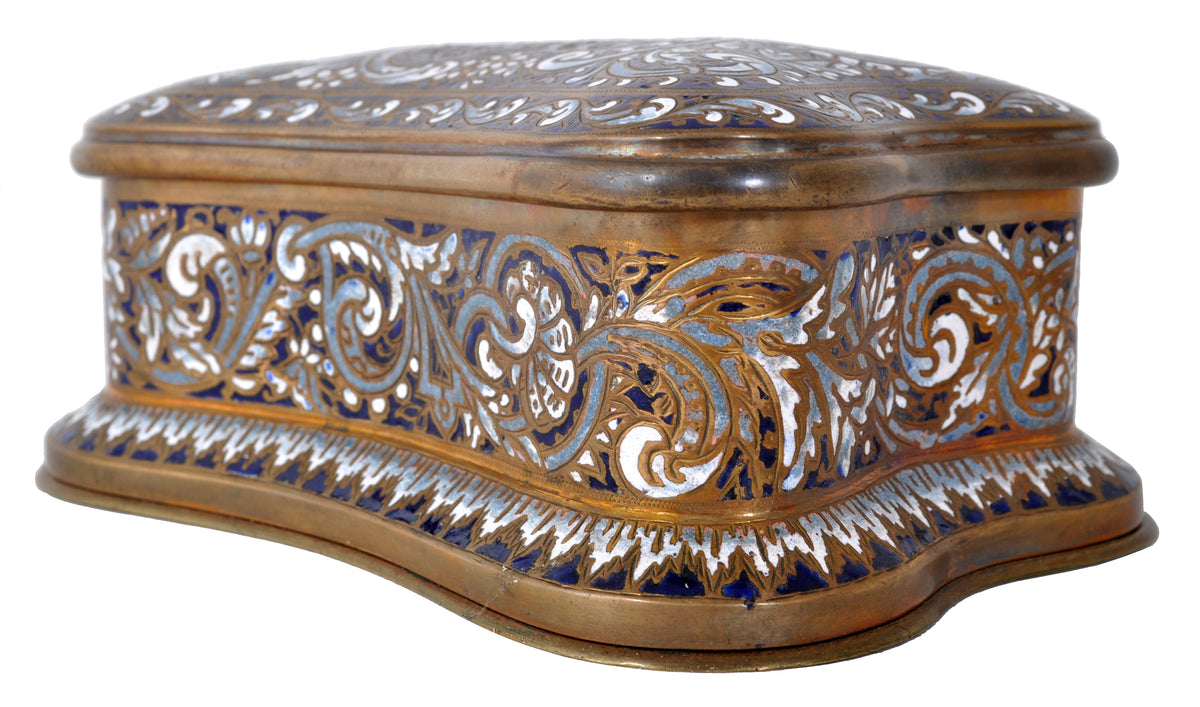 Fine Antique French Art Nouveau Bronze Champlevé Enamel lidded Jewelry Box, circa 1900