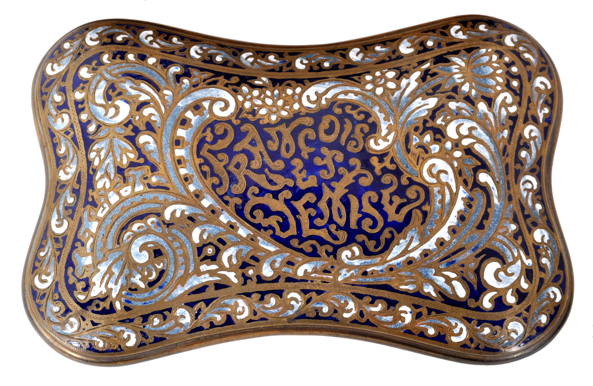Fine Antique French Art Nouveau Bronze Champlevé Enamel lidded Jewelry Box, circa 1900