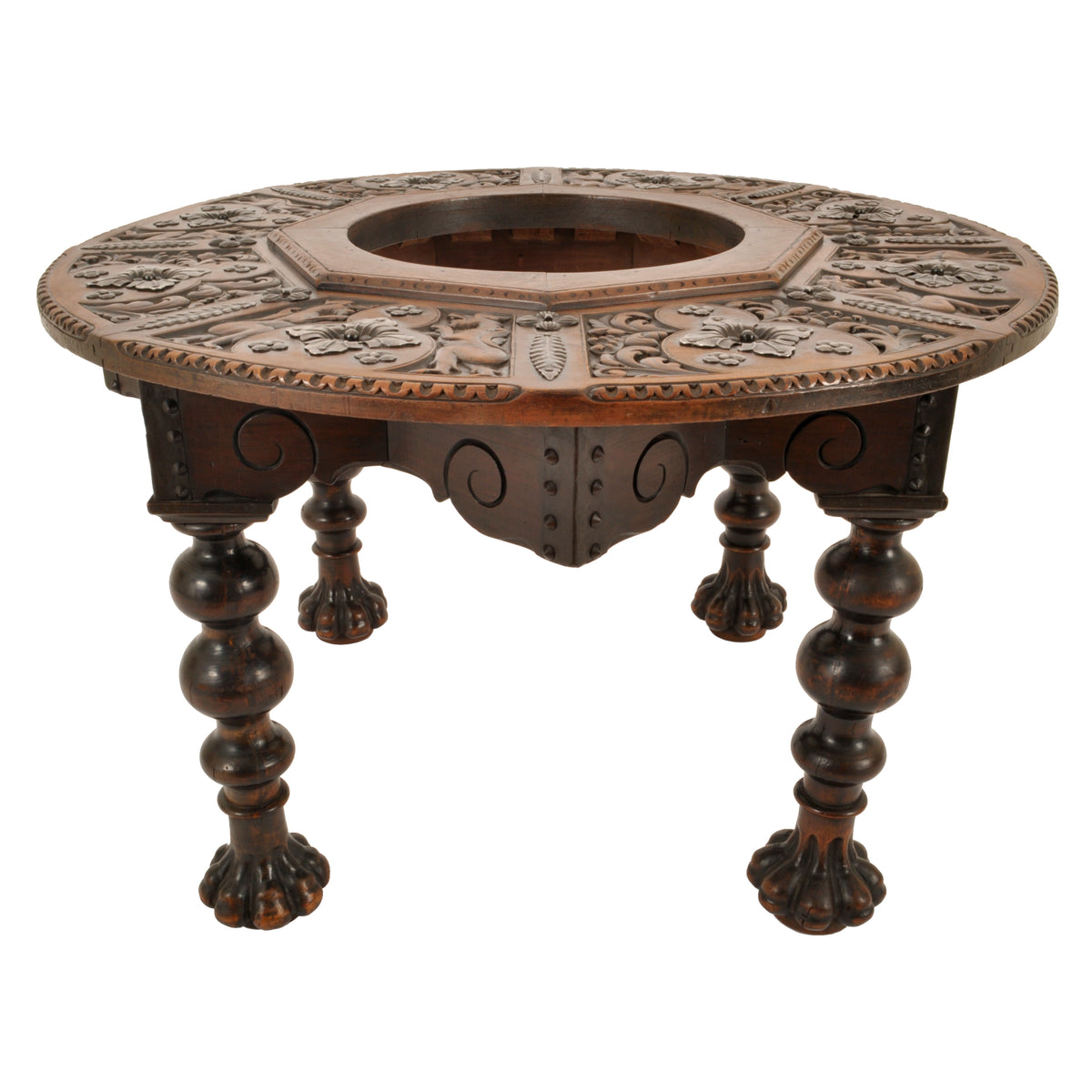 Antique 17th Century Style Spanish Walnut & Brass Iron Warming / Brazier Table, circa 1880