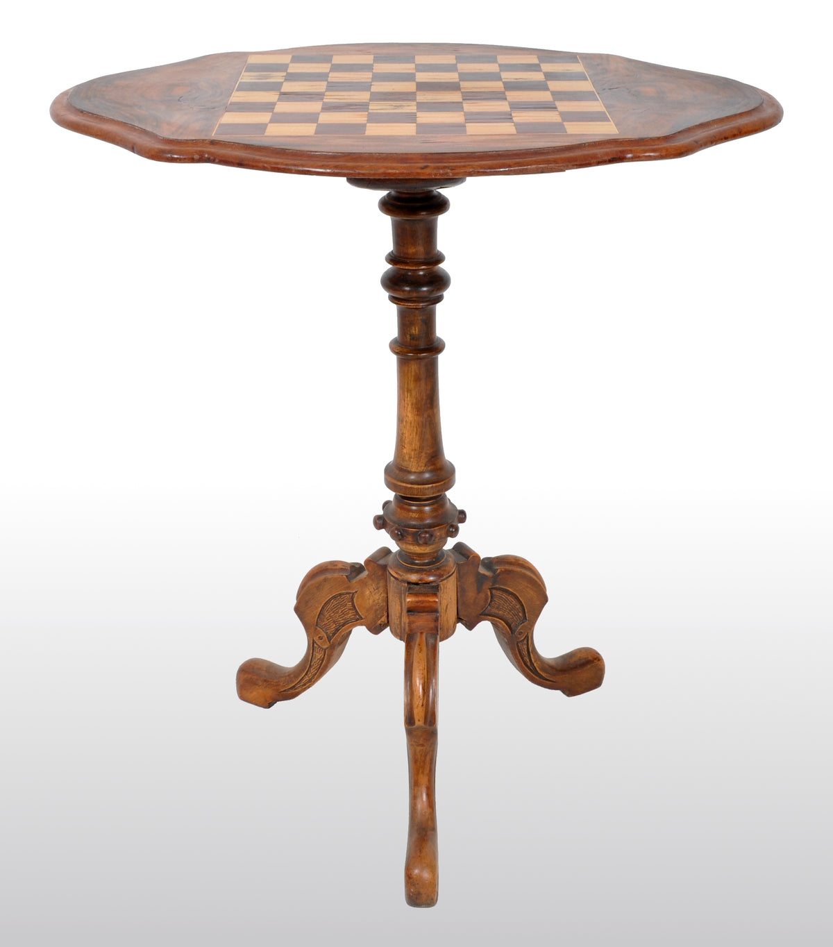 Antique American Victorian Walnut Tripod Games / Chess Table, circa 1870