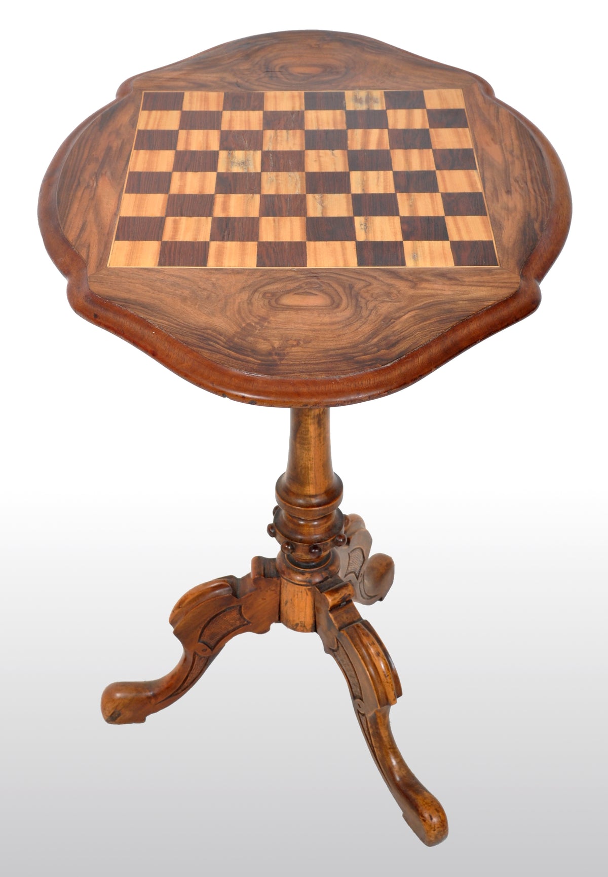 Antique American Victorian Walnut Tripod Games / Chess Table, circa 1870