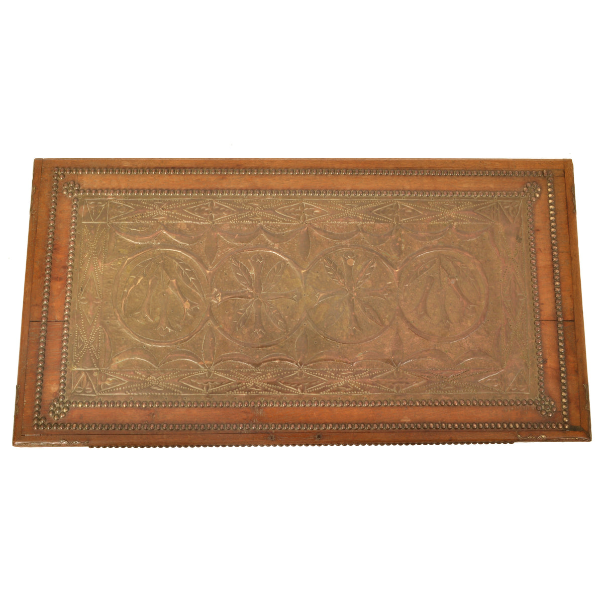 Antique Zanzibar Omani Teak & Brass Studded Copper Clad Dowry Chest Trunk, 1880