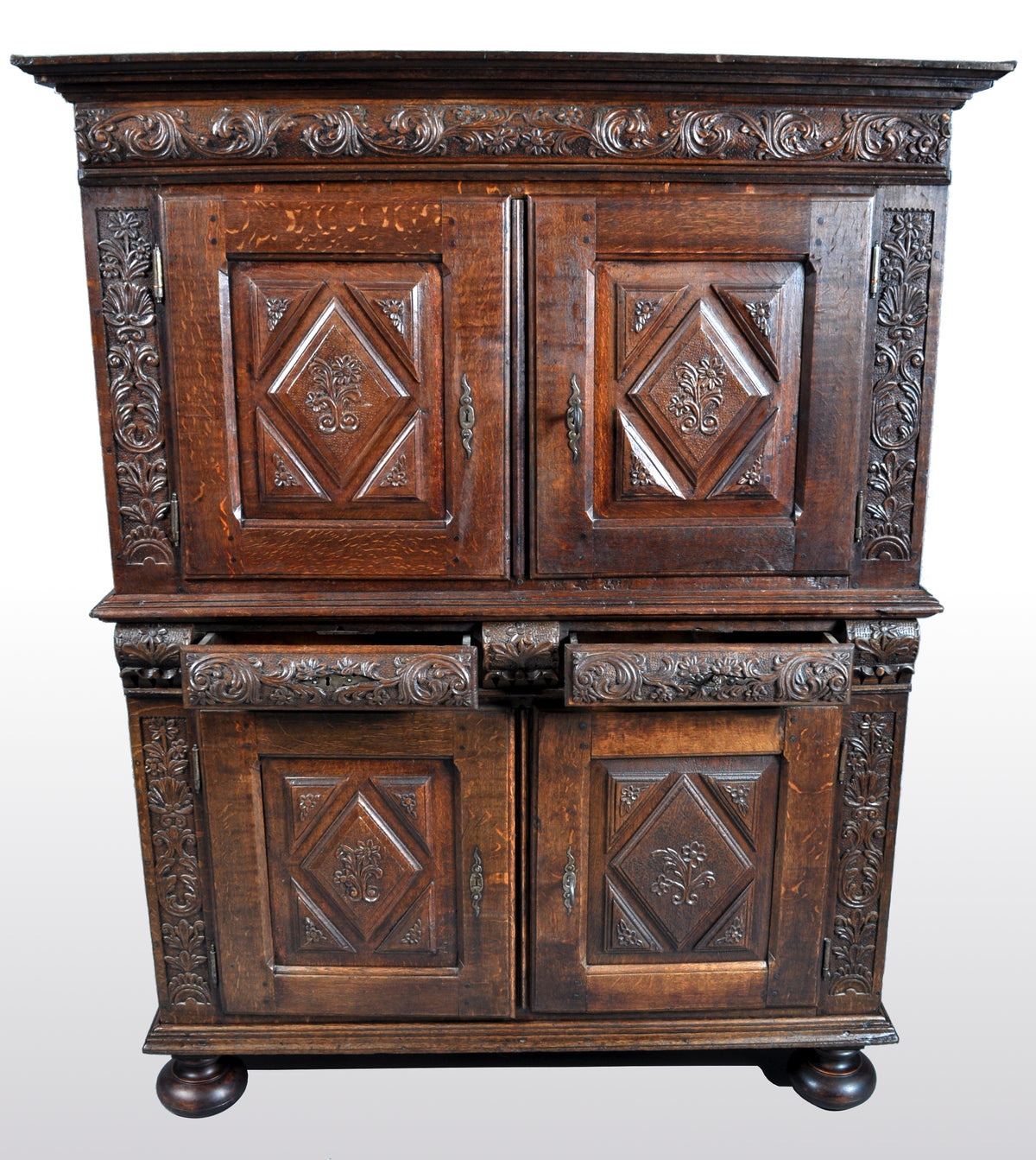 Antique French Baroque Carved Oak Court Cabinet, circa 1750