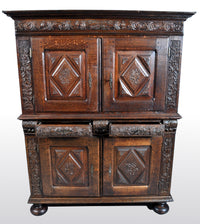 Antique French Baroque Carved Oak Court Cabinet, circa 1750