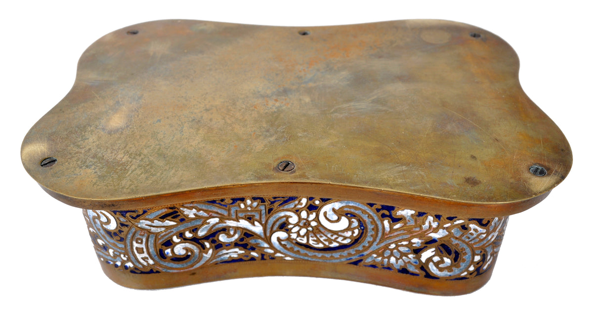 Fine Antique French Art Nouveau Bronze Champlevé Enamel lidded Jewelry Box, circa 1900