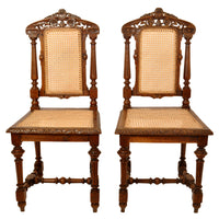 Set of Six Antique French Provincial Henri II Carved Oak & Caned Dining Chairs, circa 1880