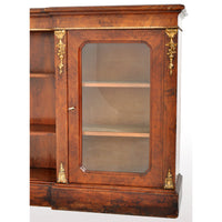 Antique English Burl Walnut Long Inlaid Ormolu Bookcase / Buffet / Sideboard, circa 1870