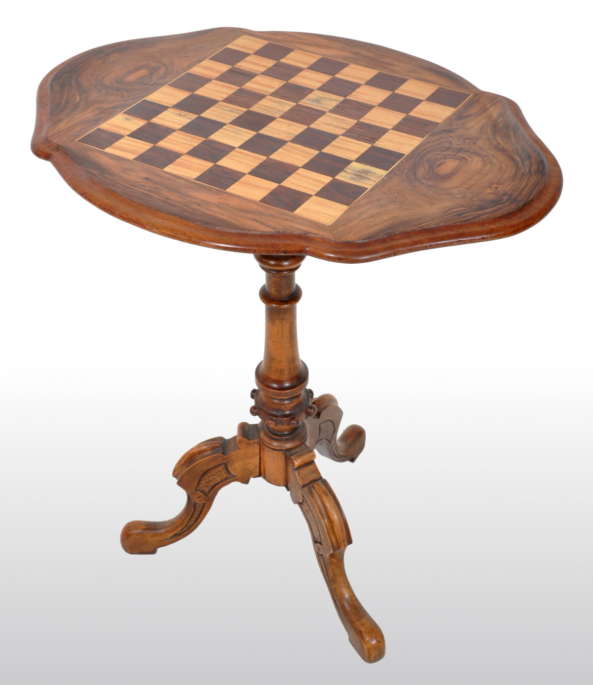 Antique American Victorian Walnut Tripod Games / Chess Table, circa 1870