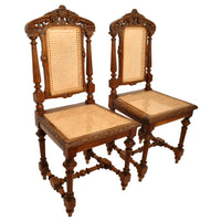 Set of Six Antique French Provincial Henri II Carved Oak & Caned Dining Chairs, circa 1880